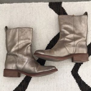 Tory Burch Halle moto/cowboy metallic gold boots